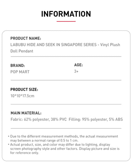 Pop Mart Labubu Hide and Seek In Singapore Series Vinyl Plush Pendant