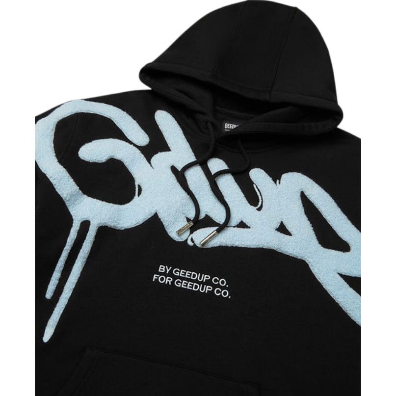 GEEDUP Handstyle Hoodie - Black/Baby Blue