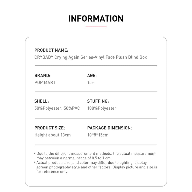 Pop Mart CryBaby Crying Again Series Vinyl Face Plush Blind Box