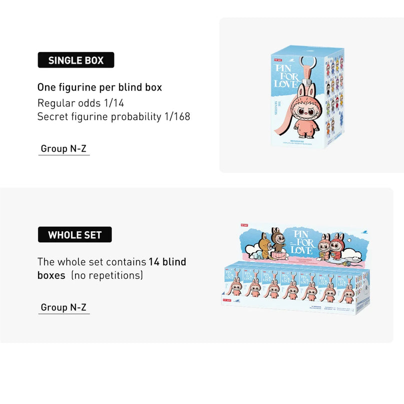 Pop Mart Labubu The Monsters Pin for Love Series Vinyl Plush Pendant Blind Box (N-Z)