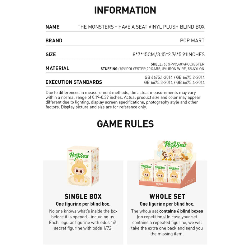 Pop Mart Labubu The Monsters Have a Seat Vinyl Plush Pendant Blind Box