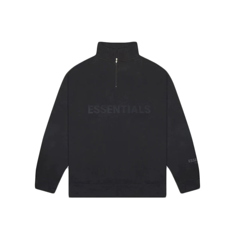 FEAR OF GOD ESSENTIALS 3D Silicon Applique Half Zip Pullover Sweater - Black