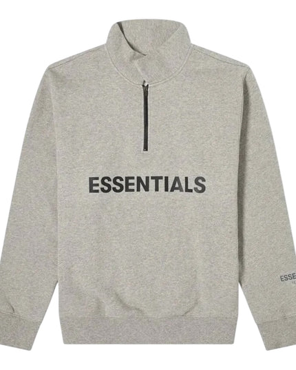 FEAR OF GOD ESSENTIALS 3D Silicon Applique Half Zip Pullover Sweater - Heather Oatmeal