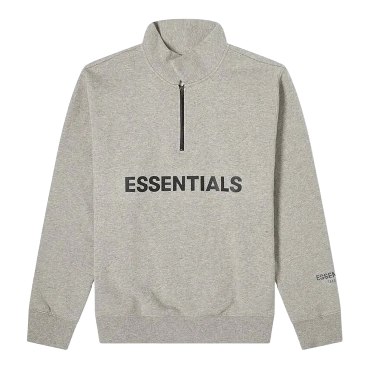 FEAR OF GOD ESSENTIALS 3D Silicon Applique Half Zip Pullover Sweater - Heather Oatmeal