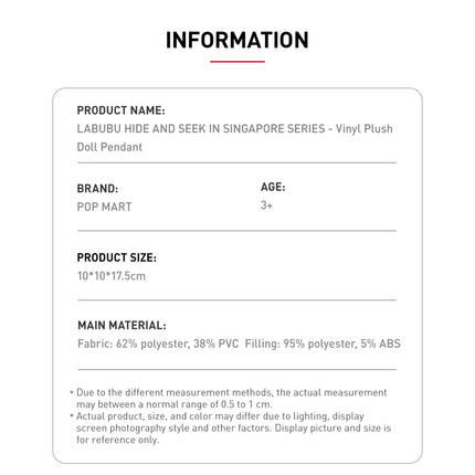 Pop Mart Labubu Hide and Seek In Singapore Series Vinyl Plush Pendant