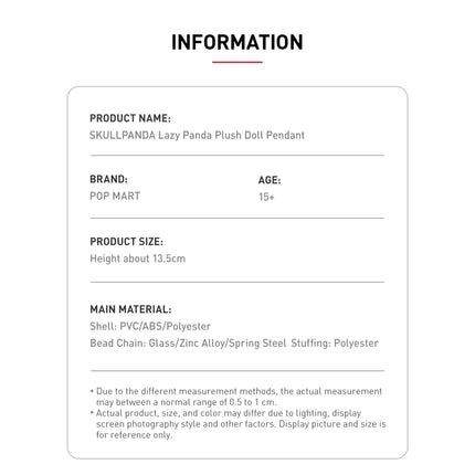Pop Mart SKULLPANDA Lazy Panda Plush Doll Pendant