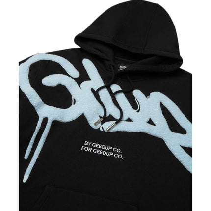 GEEDUP Handstyle Hoodie - Black/Baby Blue