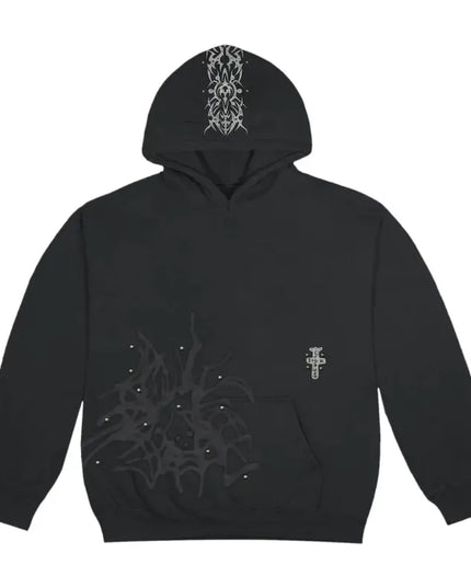 Travis Scott Studded Pullover Hoodie - Black
