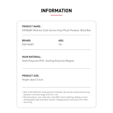 Pop Mart CRYBABY Wild but Cutie Series Vinyl Plush Pendant Blind Box