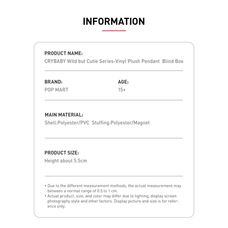 Pop Mart CRYBABY Wild but Cutie Series Vinyl Plush Pendant Blind Box