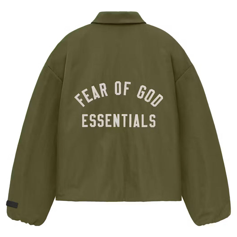 FEAR OF GOD ESSENTIALS Textured Nylon Trucker Jacket - Military (FW24)