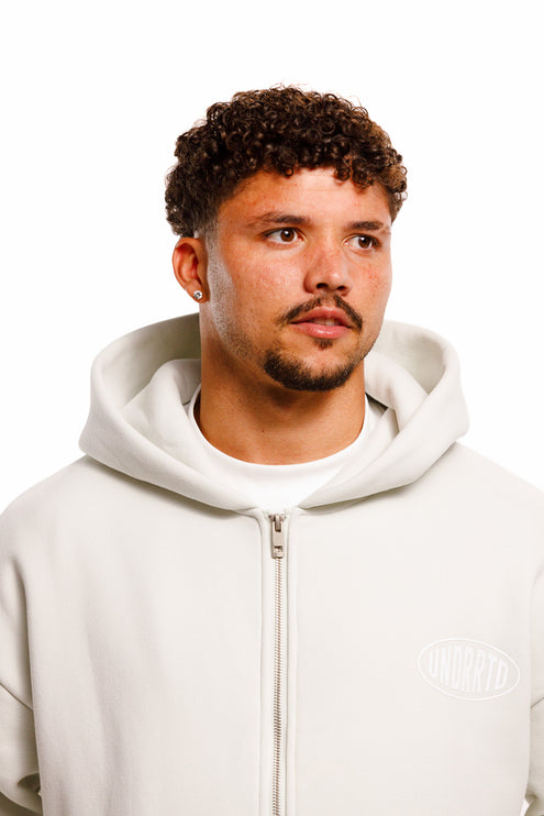 UNDERRATED Stamp Zip Hoodie - Light Bone