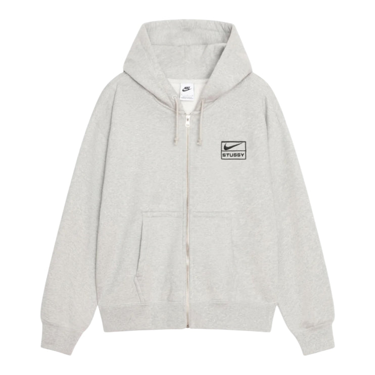 Stussy x Nike Stone Washed Fleece Zip Hoodie - Grey Heather (FW25)