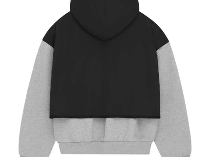 FEAR OF GOD ESSENTIALS Layered Nylon Fleece Hoodie - Jet Black/Light Heather Grey (SS24)