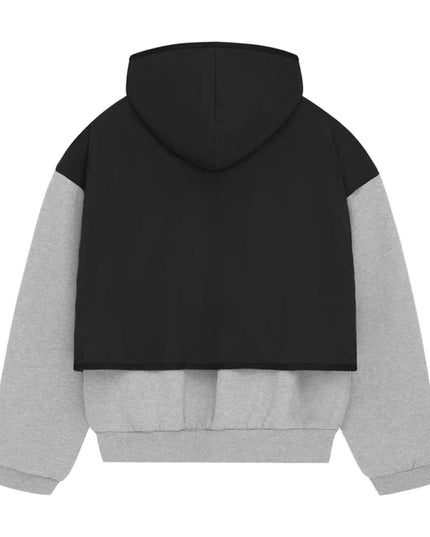 FEAR OF GOD ESSENTIALS Layered Nylon Fleece Hoodie - Jet Black/Light Heather Grey (SS24)