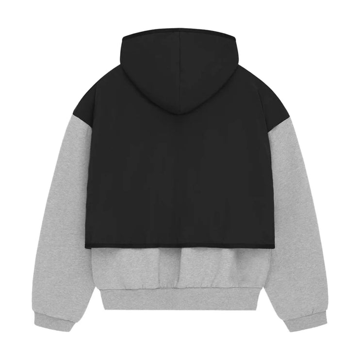 FEAR OF GOD ESSENTIALS Layered Nylon Fleece Hoodie - Jet Black/Light Heather Grey (SS24)