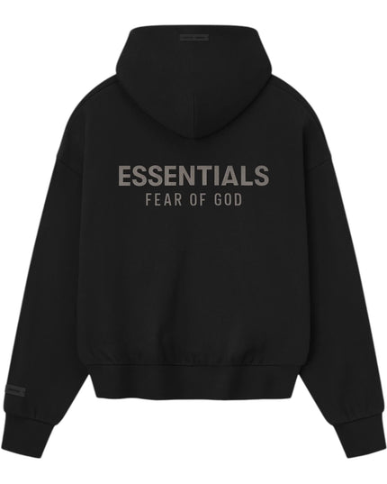 FEAR OF GOD ESSENTIALS Classic Fleece Zip-Up Hoodie - Jet Black (SS25)