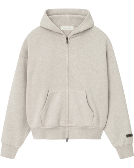 FEAR OF GOD ESSENTIALS Classic Fleece Zip-Up Hoodie - Heather Stone (SS25)