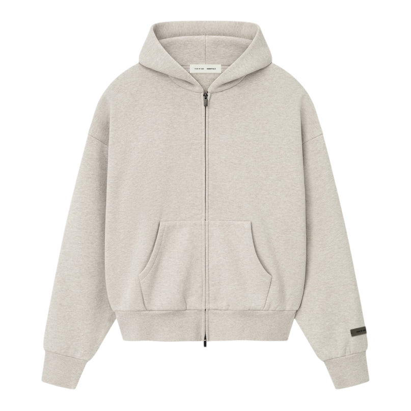 FEAR OF GOD ESSENTIALS Classic Fleece Zip-Up Hoodie - Heather Stone (SS25)