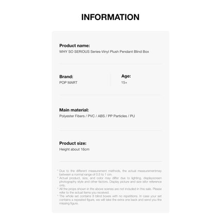 Pop Mart WHY SO SERIOUS Series Vinyl Plush Pendant Blind Box