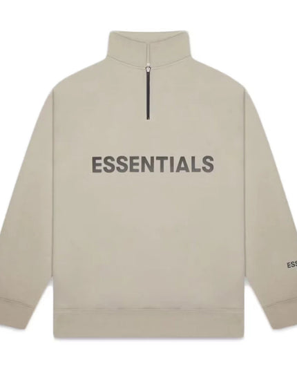 FEAR OF GOD ESSENTIALS 3D Silicon Applique Half Zip Pullover Sweater - Olive