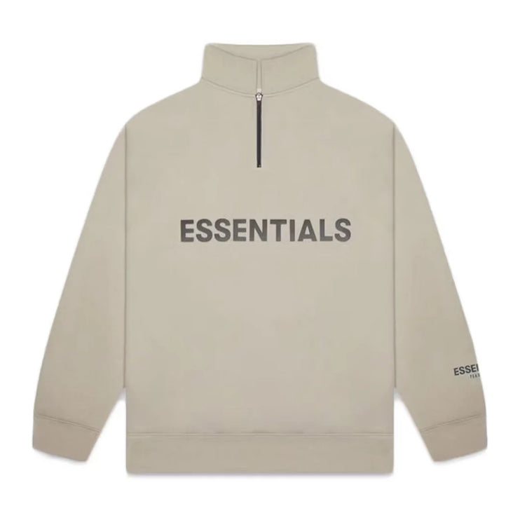 FEAR OF GOD ESSENTIALS 3D Silicon Applique Half Zip Pullover Sweater - Olive