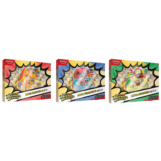 Pokemon TCG Mega Evolution - Ascended Heroes Mega Emboar ex / Mega Feraligatr ex / Mega Meganium ex Box