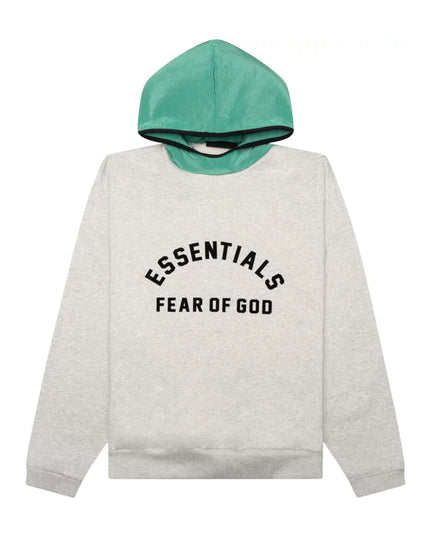 FEAR OF GOD ESSENTIALS Nylon Fleece Hoodie - Light Heather Grey/Mint Leaf (SS24)