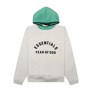 FEAR OF GOD ESSENTIALS Nylon Fleece Hoodie - Light Heather Grey/Mint Leaf (SS24)