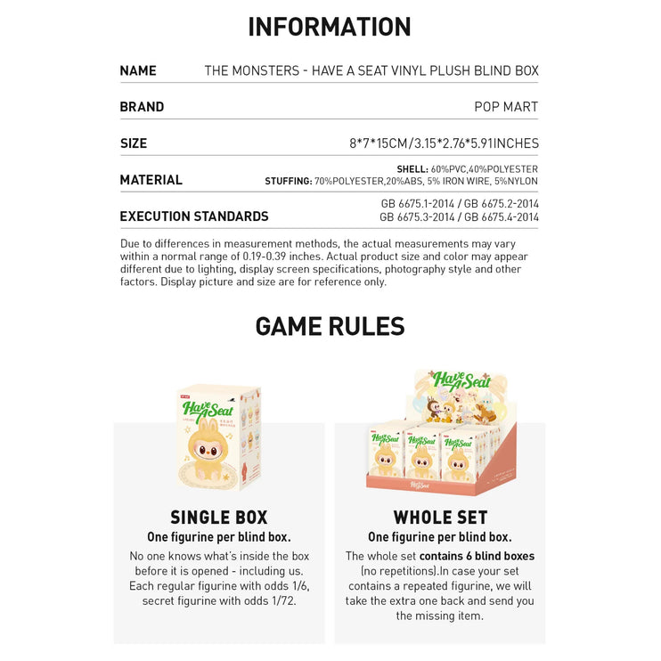 Pop Mart Labubu The Monsters Have a Seat Vinyl Plush Pendant Blind Box