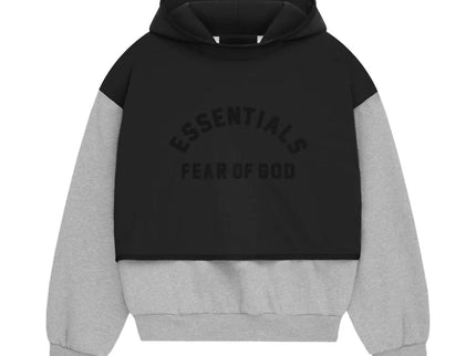 FEAR OF GOD ESSENTIALS Layered Nylon Fleece Hoodie - Jet Black/Light Heather Grey (SS24)