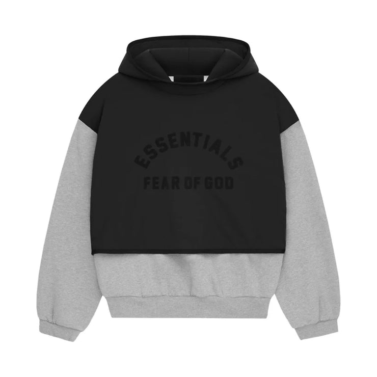 FEAR OF GOD ESSENTIALS Layered Nylon Fleece Hoodie - Light Heather Grey/Jet Black (SS24)