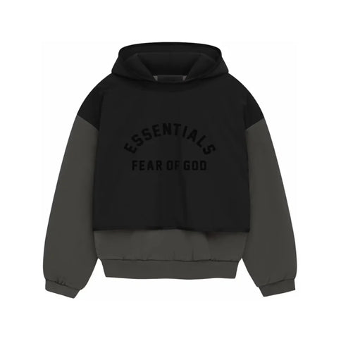 FEAR OF GOD ESSENTIALS Layered Nylon Fleece Hoodie - Jet Black/Ink