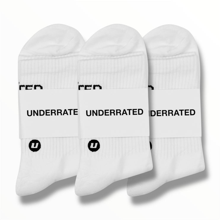 UNDERRATED Crew Socks - White (3 Pack)