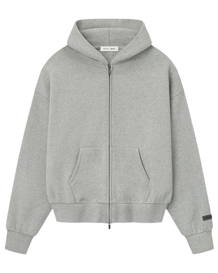 FEAR OF GOD ESSENTIALS Classic Fleece Zip-Up Hoodie - Concrete Heather (SS25)