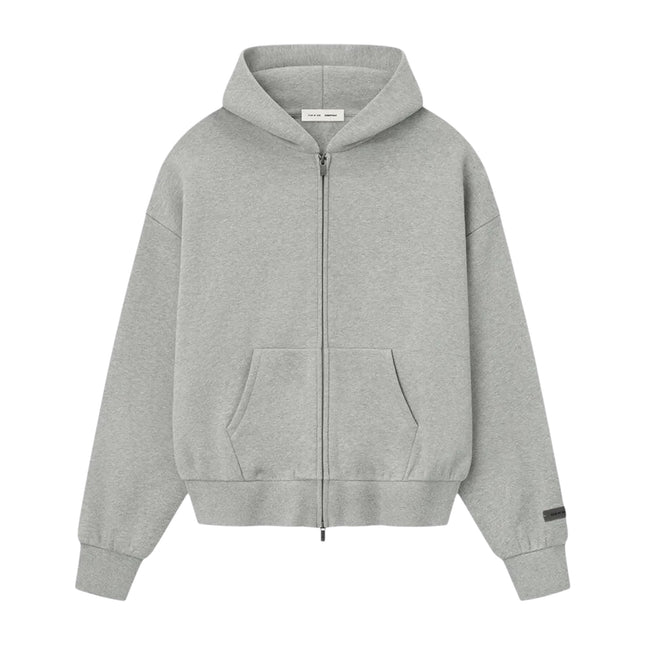 FEAR OF GOD ESSENTIALS Classic Fleece Zip-Up Hoodie - Concrete Heather (SS25)