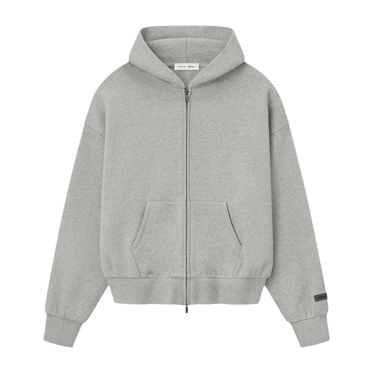 FEAR OF GOD ESSENTIALS Classic Fleece Zip-Up Hoodie - Concrete Heather (SS25)