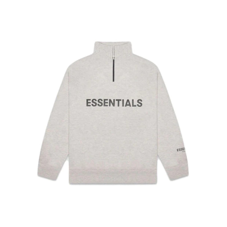 FEAR OF GOD ESSENTIALS 3D Silicon Applique Half Zip Pullover Sweater - Oatmeal
